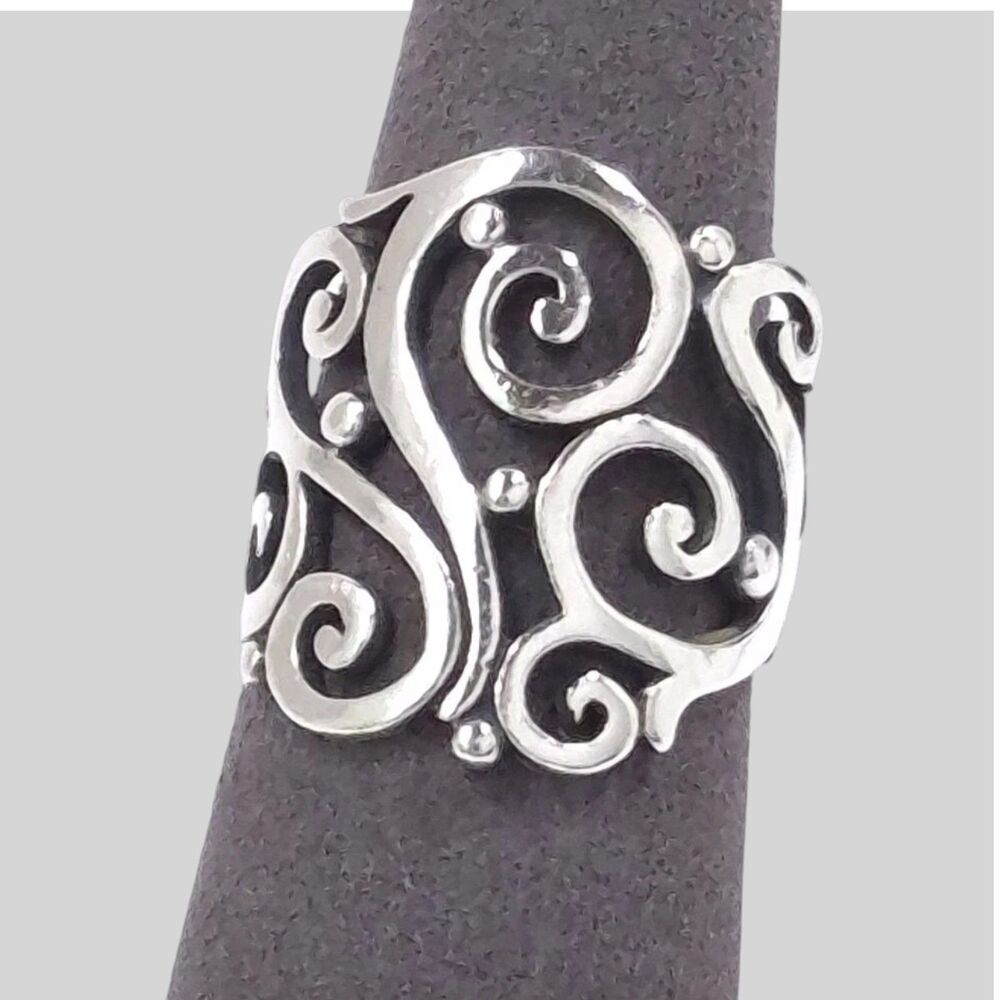 Sterling Silver James Avery Wide Band Open Sorrento Filigree Swirl Ring Size 6